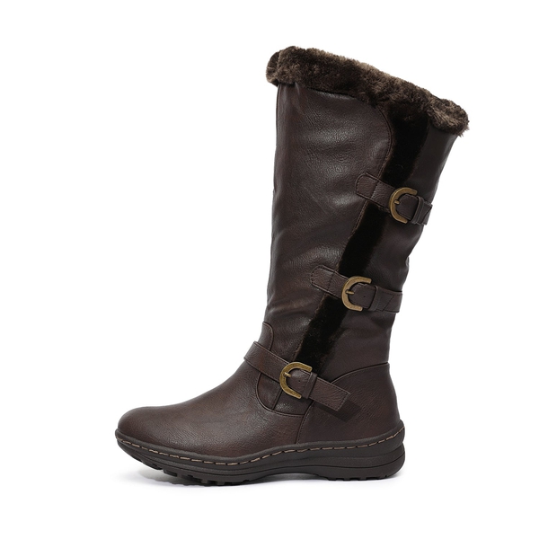 Wide Calf Snow Knee High Boots - BROWN PU - 1